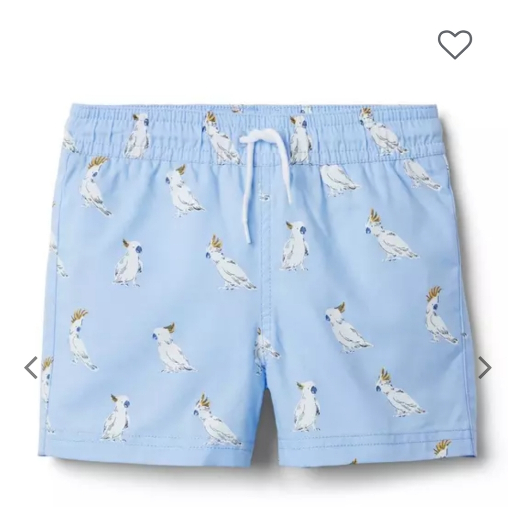 Janie and Jack Cockatoo Swim Trunk Blue Parrot Print Shorts size 7 $42 NWT